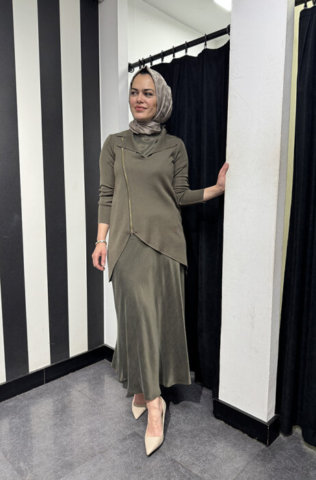 Miss Dalida Önden Fermuarlı Asimetrik Kesim Hırka Takım DARDO-TAUPE - 1