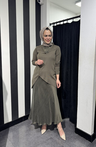 Miss Dalida Önden Fermuarlı Asimetrik Kesim Hırka Takım DARDO-TAUPE - 4