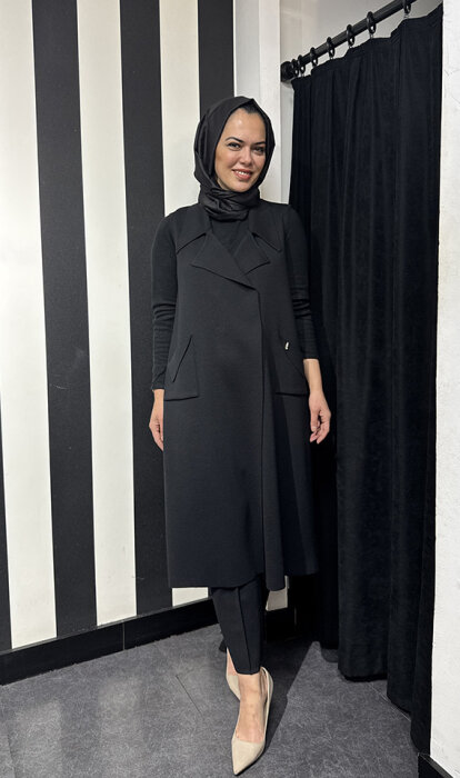 Miss Dalida Önü Çıtçıtlı Yelek BLACK - 1