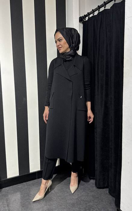 Miss Dalida Önü Çıtçıtlı Yelek BLACK - 2