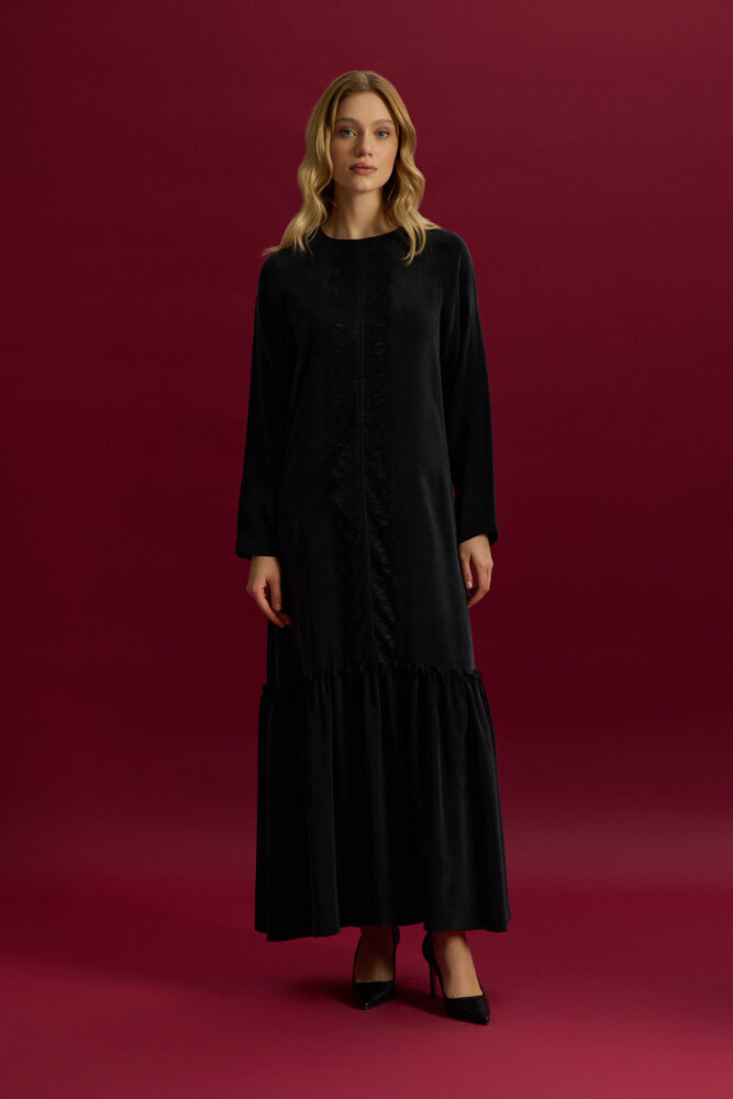 Miss Dalida Önü Dantelli Cupro Elbise BLACK 