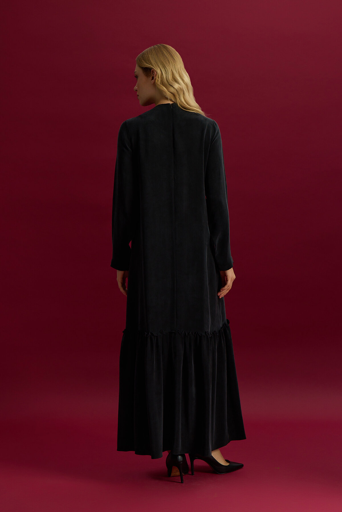 Miss Dalida Önü Dantelli Cupro Elbise BLACK - 3