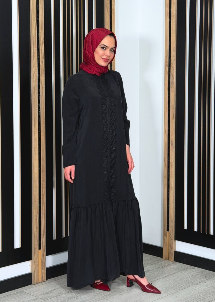 Miss Dalida Önü Dantelli Cupro Elbise BLACK - 2