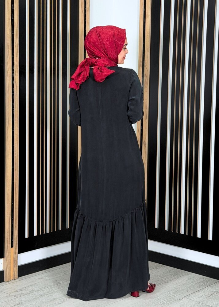 Miss Dalida Önü Dantelli Cupro Elbise BLACK - 4