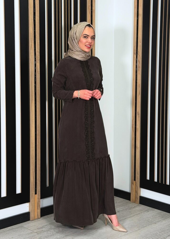 Miss Dalida Önü Dantelli Cupro Elbise Cacao - 2