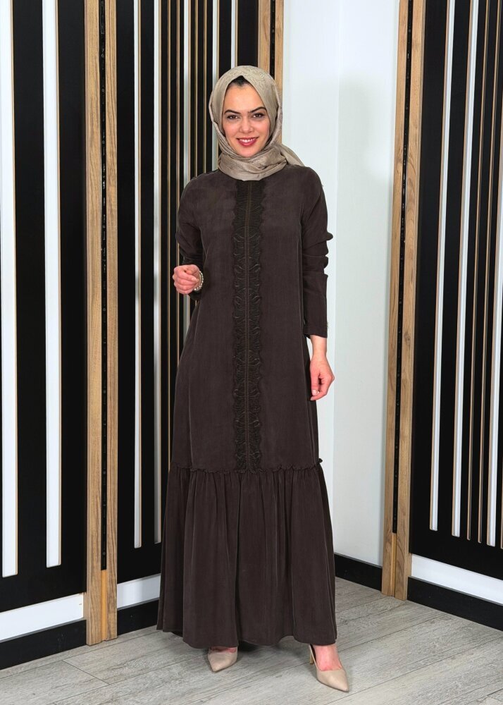 Miss Dalida Önü Dantelli Cupro Elbise Cacao - 4