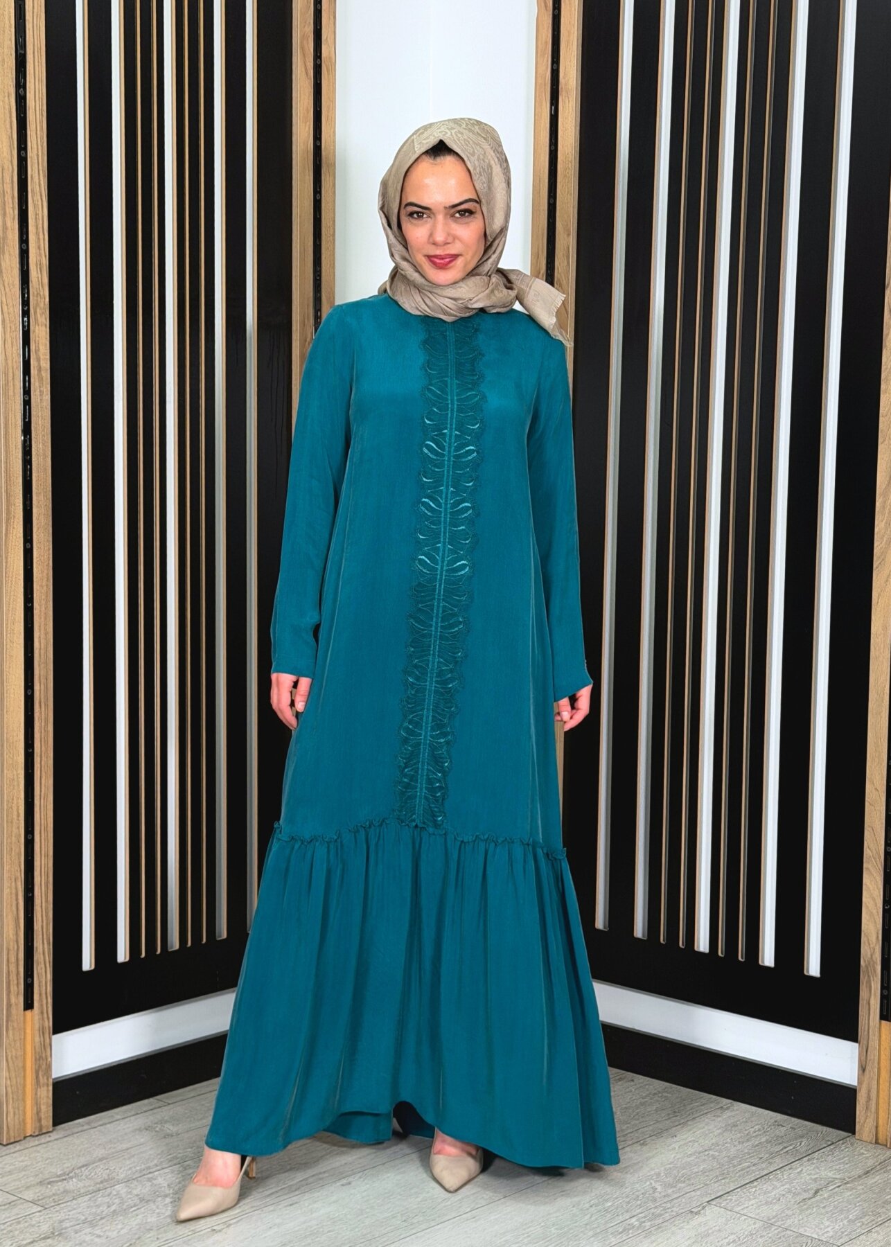 Miss Dalida Önü Dantelli Cupro Elbise North Sea - 3