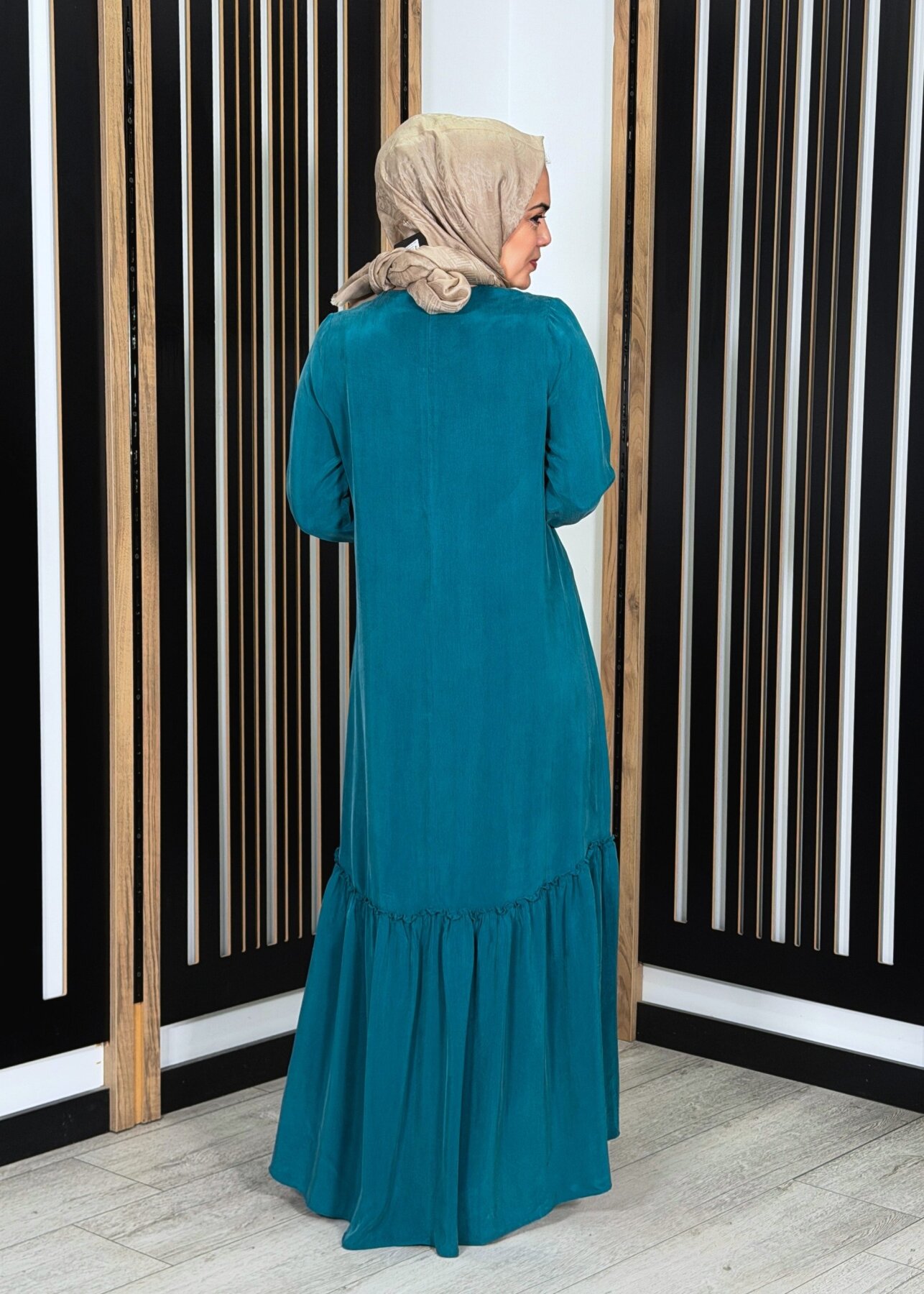 Miss Dalida Önü Dantelli Cupro Elbise North Sea - 4