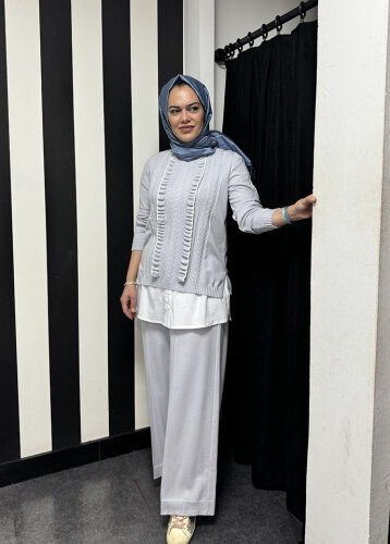 Miss Dalida Önü Dikişli Bol Paça Pantolon GREY 