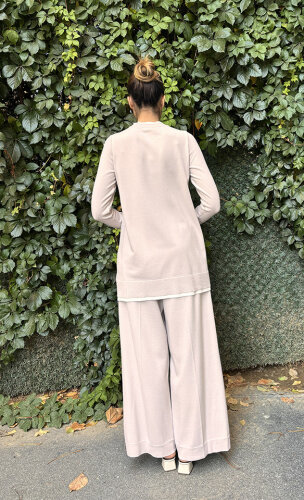 Miss Dalida Önü Dikişli Bol Paça Pantolon Stone - 4