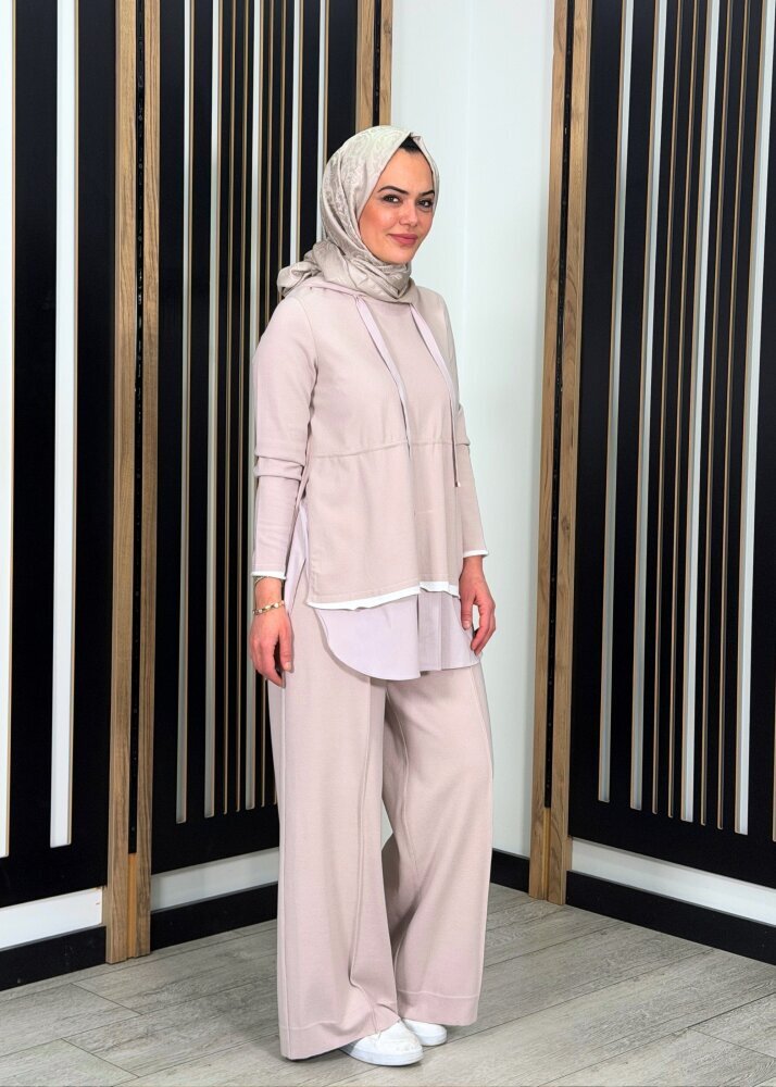 Miss Dalida Önü Dikişli Bol Paça Pantolon Stone (1)