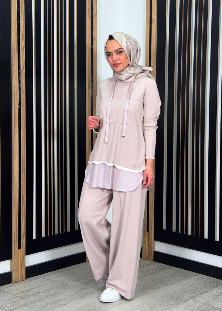 Miss Dalida Önü Dikişli Bol Paça Pantolon Stone - 3