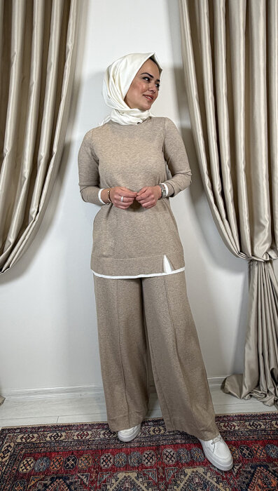 Miss Dalida Önü Dikişli Bol Paça Pantolon VİZON - 4