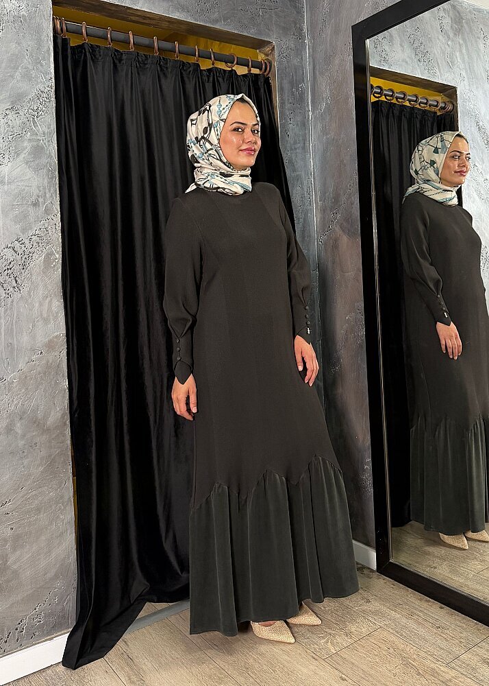 Miss Dalida Örgü Teknikli Düz Renk Uzun Triko Elbise KHAKİ - 2
