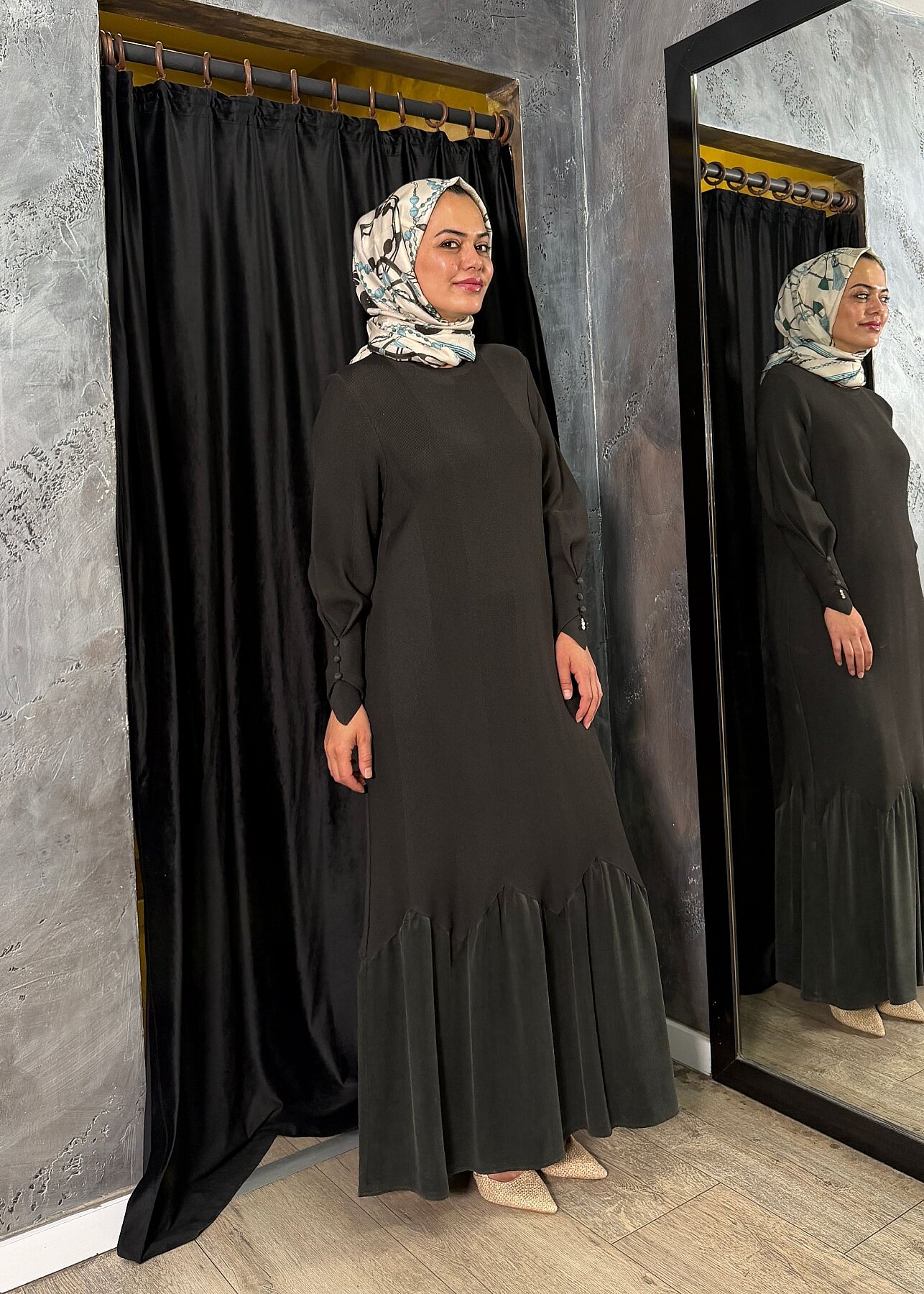 Miss Dalida Örgü Teknikli Düz Renk Uzun Triko Elbise KHAKİ - 2