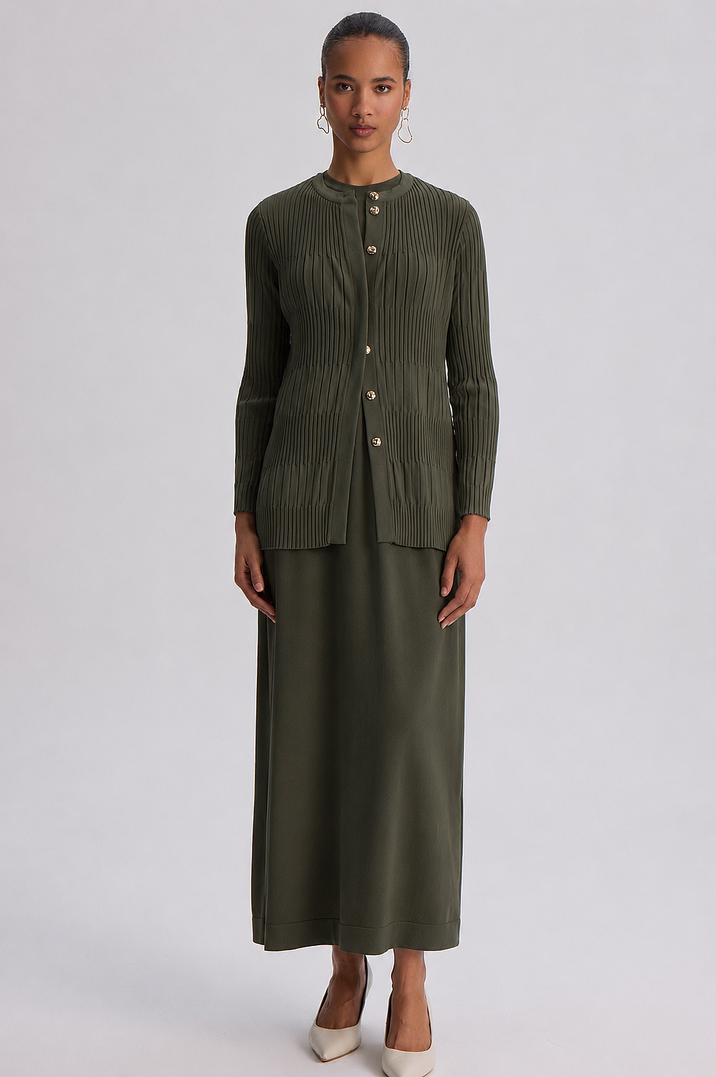 Miss Dalida Örgü Teknikli Elbise Hırka Takım KHAKİ - 1