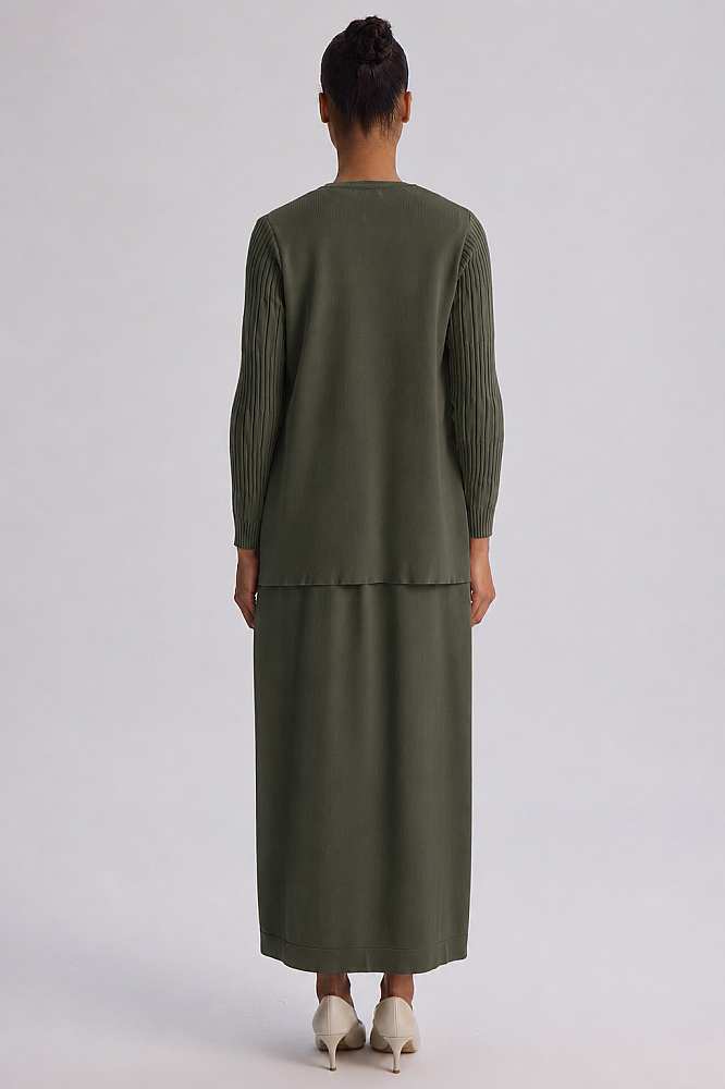 Miss Dalida Örgü Teknikli Elbise Hırka Takım KHAKİ - 4