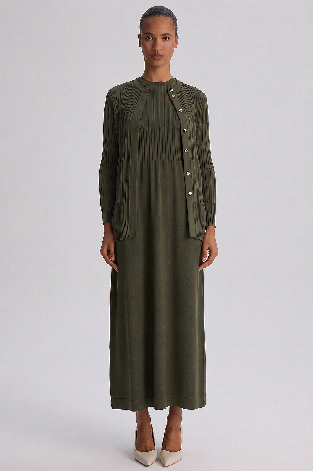 Miss Dalida Örgü Teknikli Elbise Hırka Takım KHAKİ - 6