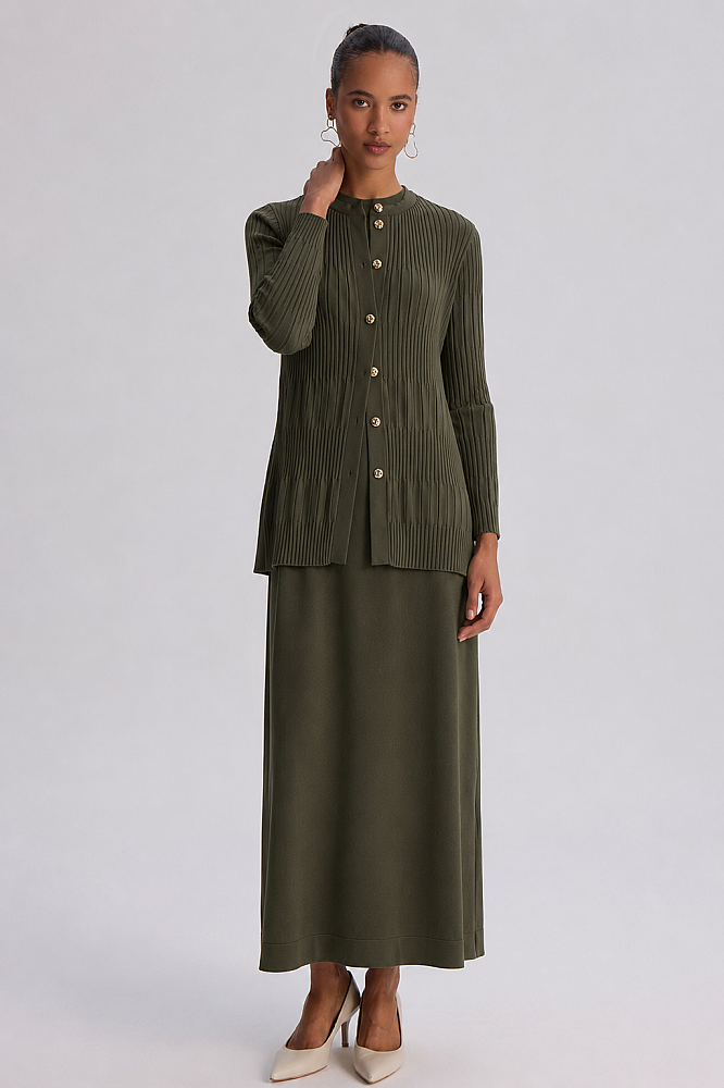 Miss Dalida Örgü Teknikli Elbise Hırka Takım KHAKİ - 8