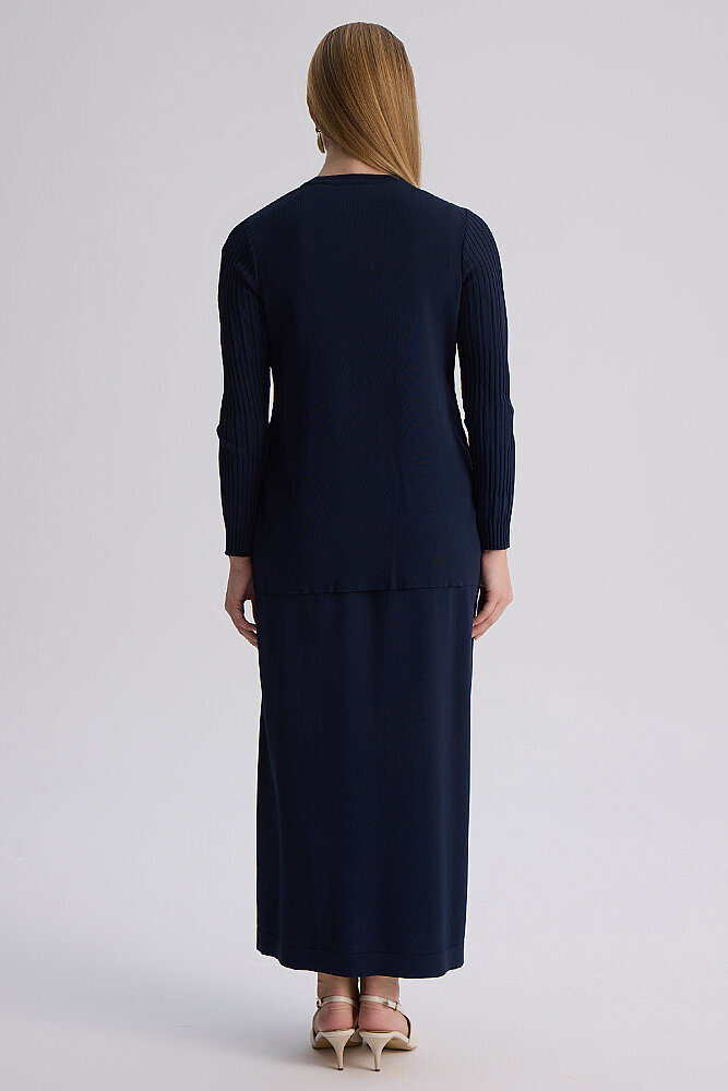 Miss Dalida Örgü Teknikli Elbise Hırka Takım Navy - 8