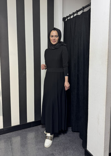 Miss Dalida Örgü Teknikli Triko Elbise BLACK 