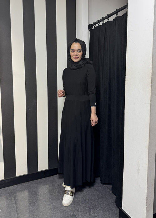 Miss Dalida Örgü Teknikli Triko Elbise BLACK - 1