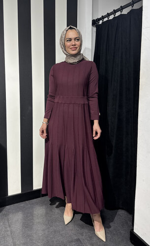 Miss Dalida Örgü Teknikli Triko Elbise BORDO - 2