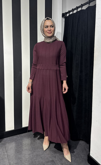 Miss Dalida Örgü Teknikli Triko Elbise BORDO - 2