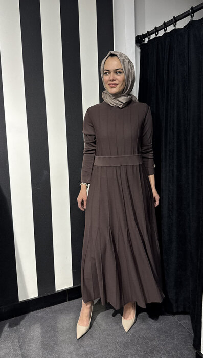 Miss Dalida Örgü Teknikli Triko Elbise Cacao - 2