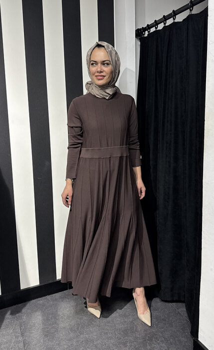 Miss Dalida Örgü Teknikli Triko Elbise Cacao - 3