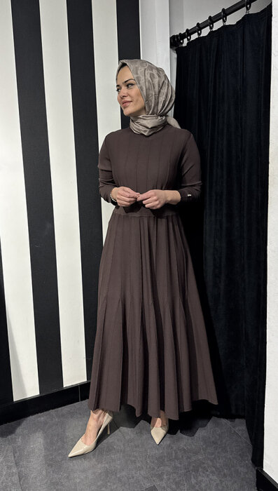 Miss Dalida Örgü Teknikli Triko Elbise Cacao - 1