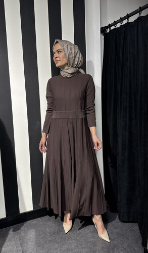 Miss Dalida Örgü Teknikli Triko Elbise Cacao - 4