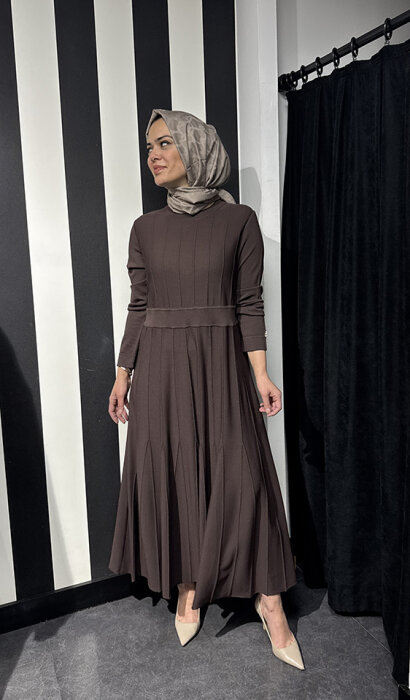 Miss Dalida Örgü Teknikli Triko Elbise Cacao - 4