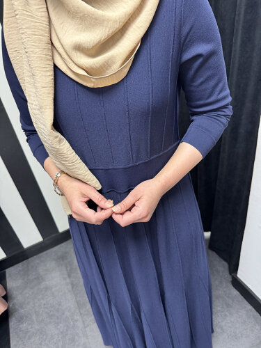 Miss Dalida Örgü Teknikli Triko Elbise Navy Blue - 3