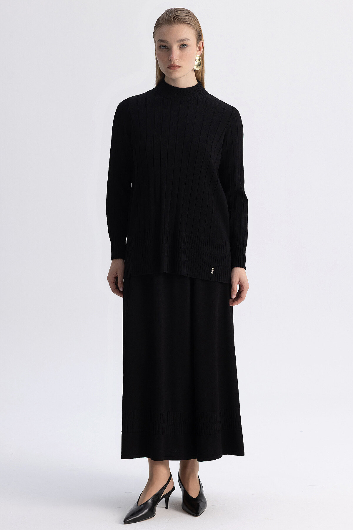 Miss Dalida Örgü Teknikli Triko Kiloş Etek BLACK - 1