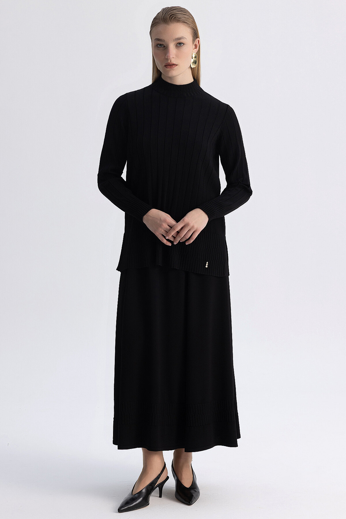 Miss Dalida Örgü Teknikli Triko Kiloş Etek BLACK - 2