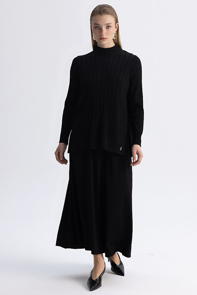 Miss Dalida Örgü Teknikli Triko Kiloş Etek BLACK - 3
