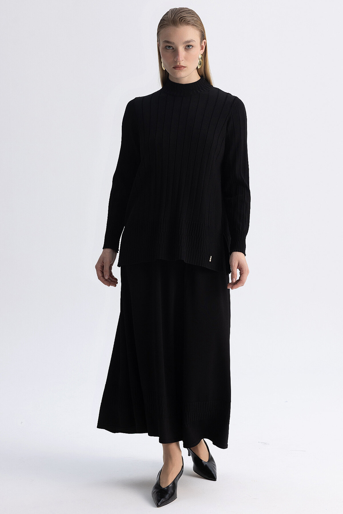 Miss Dalida Örgü Teknikli Triko Kiloş Etek BLACK - 3