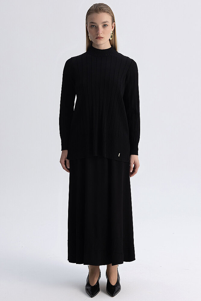 Miss Dalida Örgü Teknikli Triko Kiloş Etek BLACK - 4