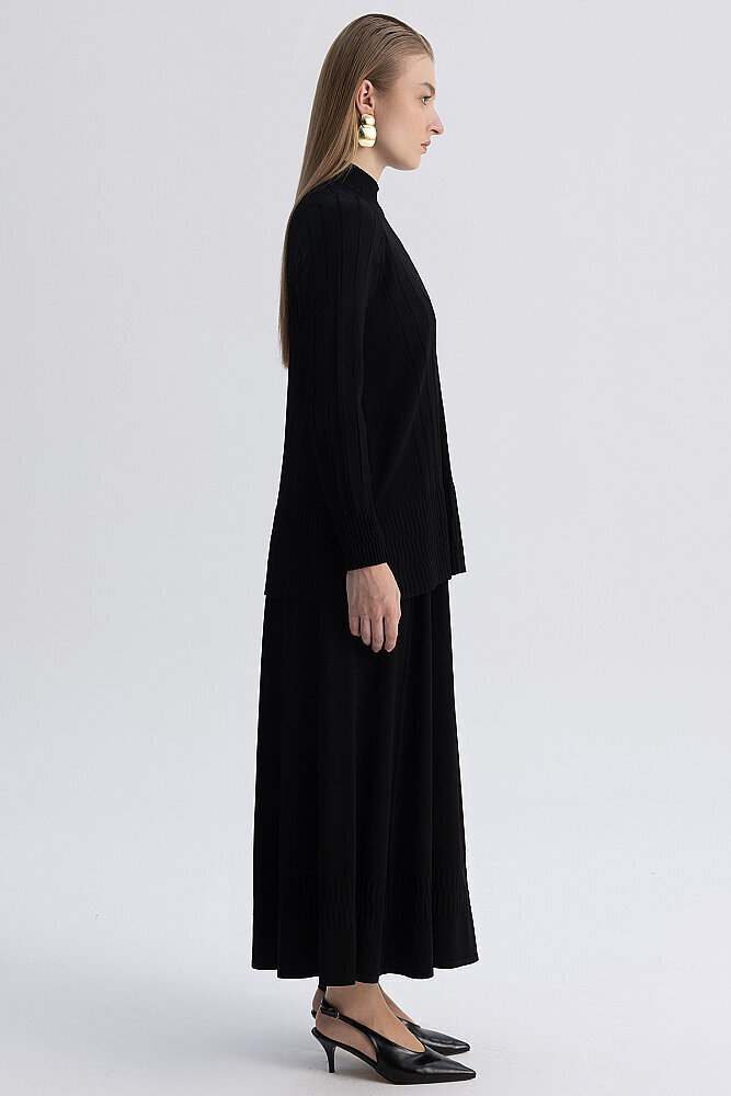 Miss Dalida Örgü Teknikli Triko Kiloş Etek BLACK - 5
