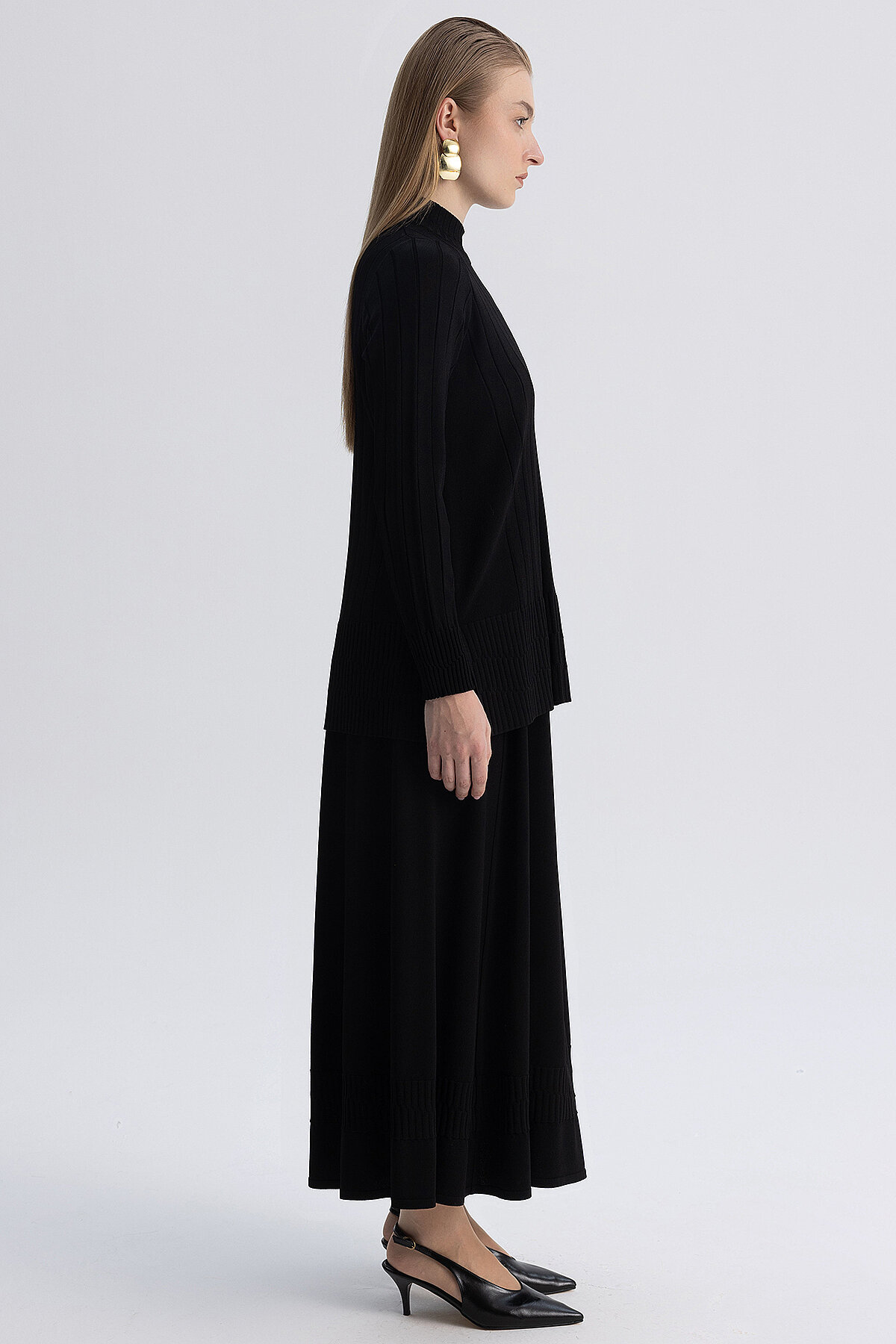 Miss Dalida Örgü Teknikli Triko Kiloş Etek BLACK - 5