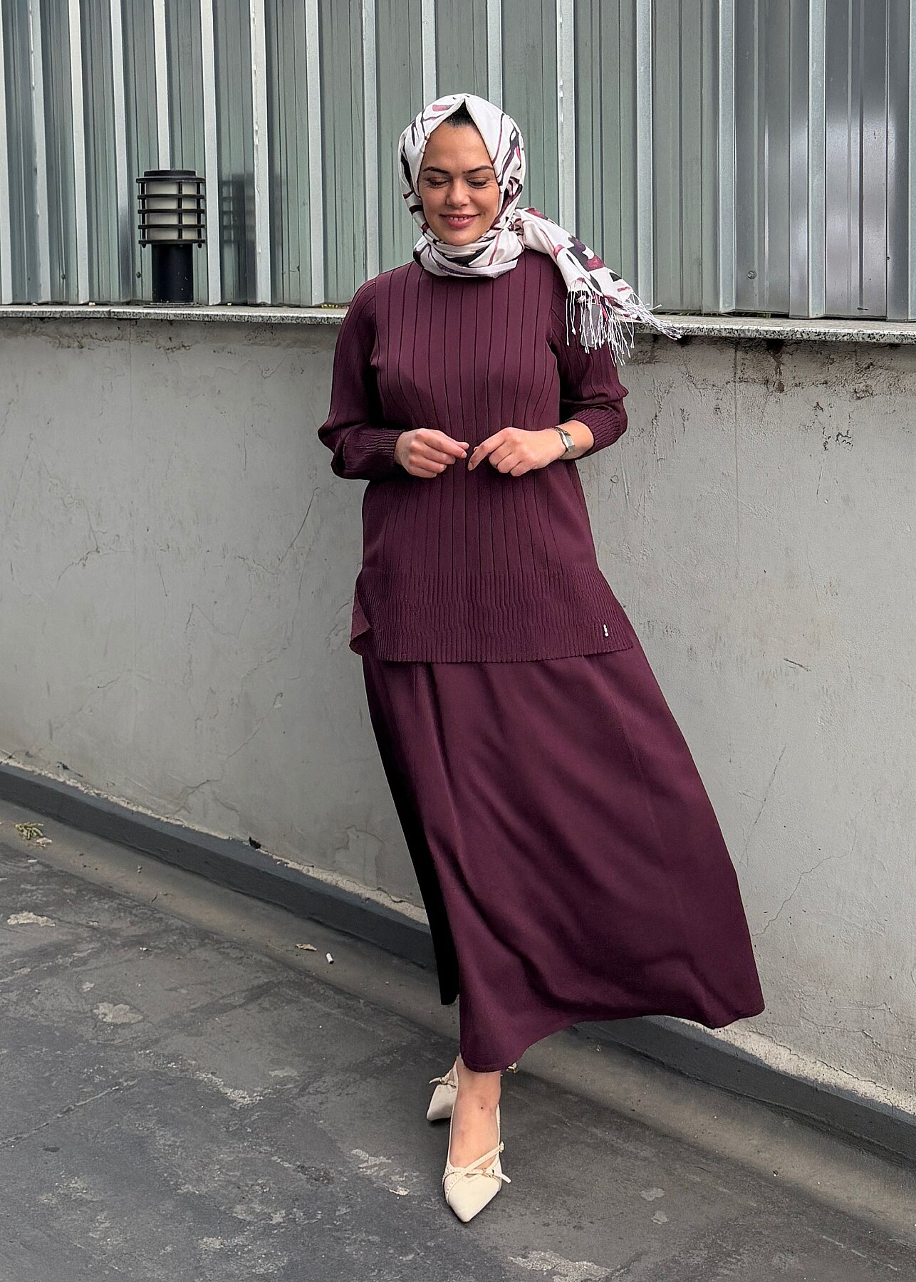 Miss Dalida Örgü Teknikli Triko Kiloş Etek Oubergine - 2