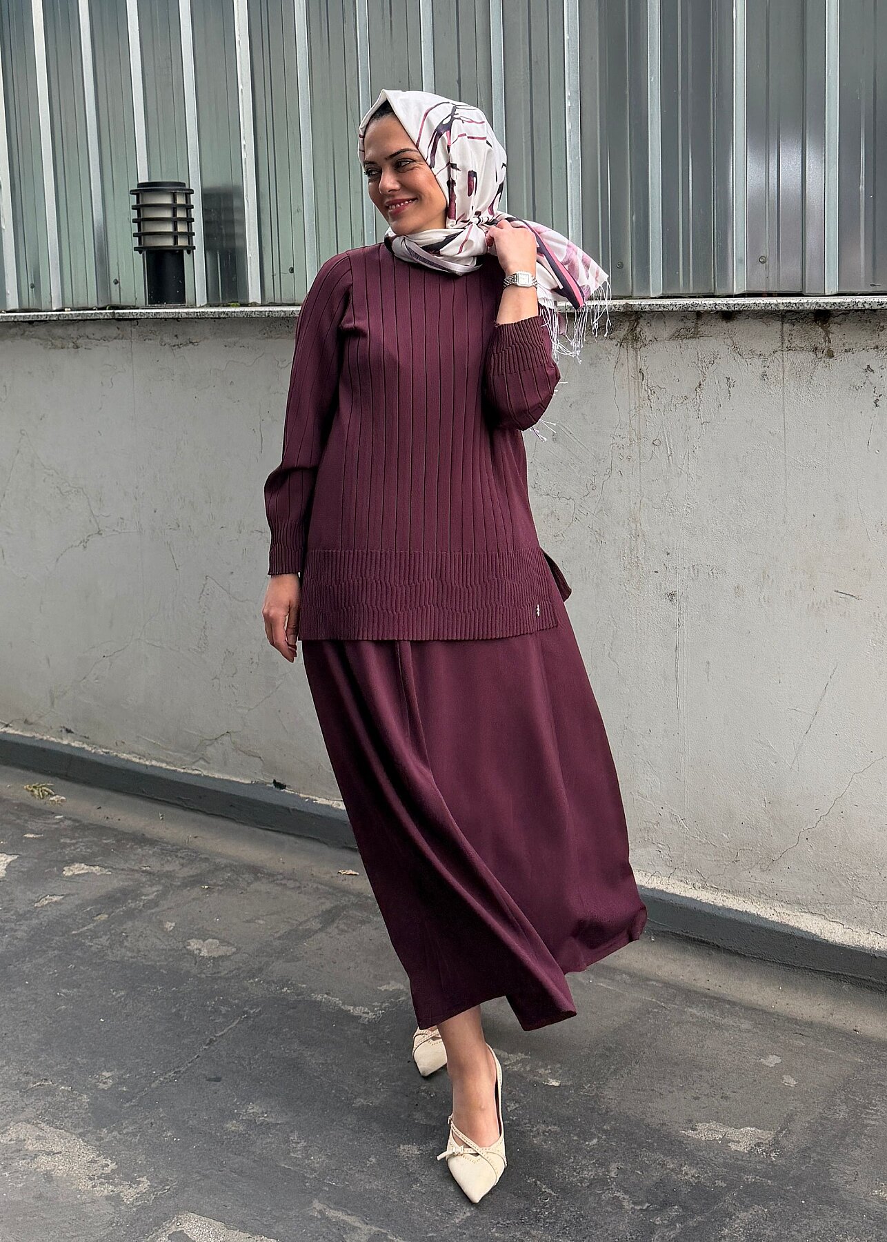 Miss Dalida Örgü Teknikli Triko Kiloş Etek Oubergine - 4