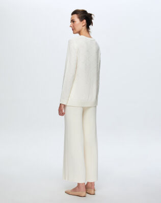 Miss Dalida Paçası Taşlı Triko Pantolon Fede/Ecru - 3