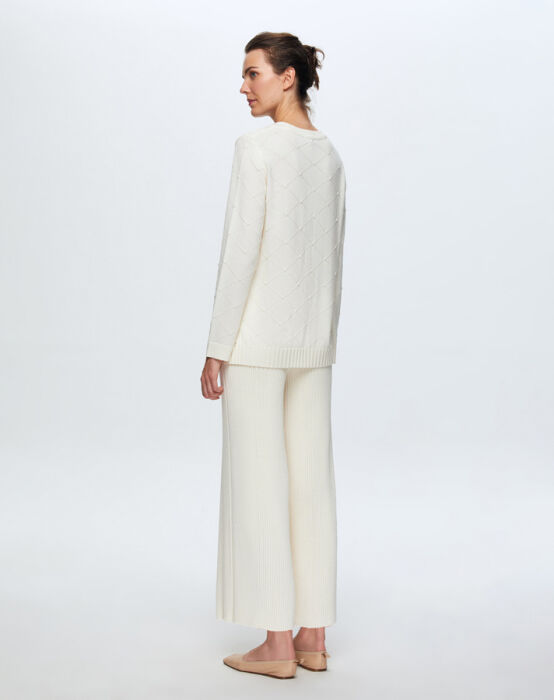 Miss Dalida Paçası Taşlı Triko Pantolon Fede/Ecru - 3