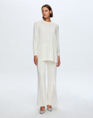 Miss Dalida Paçası Taşlı Triko Pantolon Fede/Ecru - 1