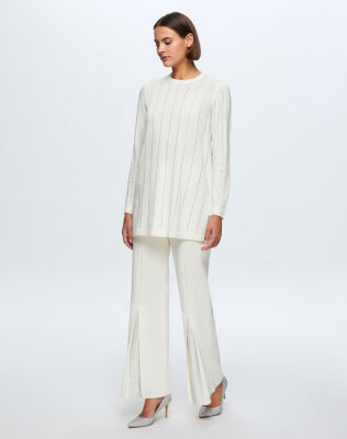 Miss Dalida Paçası Taşlı Triko Pantolon Fede/Ecru - 2