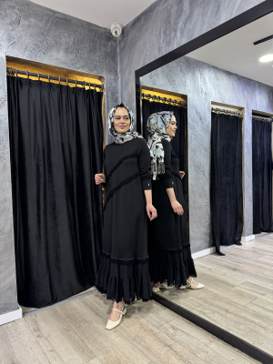 Miss Dalida Püskül Detaylı Triko Uzun Elbise BLACK - 3