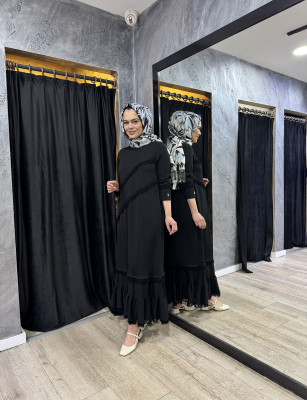 Miss Dalida Püskül Detaylı Triko Uzun Elbise BLACK - 4