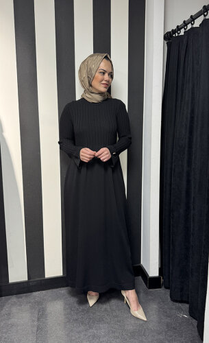 Miss Dalida Saç Örgü Detaylı Triko Elbise BLACK - 2